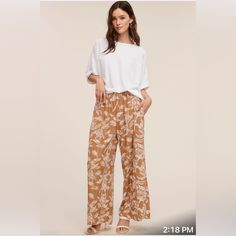 Wide Leg Pants Flower Pattern Floral Print Wide Leg Pants For Day Out, Casual Wide Leg Floral Print Pants, Casual Floral Print Wide Leg Pants For Spring, Chic Floral Print Wide Leg Pants For Vacation, Floral Print High-waisted Wide Leg Pants For Day Out, Casual High-waisted Floral Wide Leg Pants, Casual Floral Print Straight Pants, Casual Floral Print High-waisted Wide Leg Pants, Chic Floral Print Wide Leg Loungewear Pants