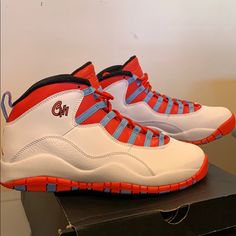 Created For The All-New Air Jordan 10 “City Pack” For 2016, This Colorway Reps The Great City Of Chicago With A White, Red, And Light Blue Combination Modeled After The City’s Flag. Manufacturer Sku 310805 114 Nickname City Pack - Chicago Gender Mens Colorway White/Lt Crmsn-Unvrsty Bl-Blk Materials Leather, Synthetics New In Box Red Jordan Shoes With Abzorb Midsole, White Jordan Running Shoes With Rubber Sole, Casual White Basketball Shoes With Red Sole, White Leather Jordan Shoes For Running, Casual Red Jordan Running Shoes, Light Blue Combination, Red And Light Blue, Blue Combination, Air Jordan 10