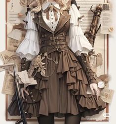 Victorian Anime Woman, Steampunk Outfit Ideas, Horror Movie Outfits, Halloween Costumes 2022, Mode Steampunk, Movie Outfits, Steampunk Couture, Steampunk Dress, Fashion Drawing Dresses