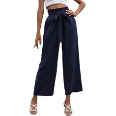 Navy Blue High Waist Cropped Pants with Tie Cropped Pants, Bottoms Pants, High Waist, Navy Blue, High Waisted, Navy, Pants, Blue, Trousers