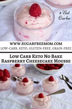 three small desserts with raspberry cheesecake mousse