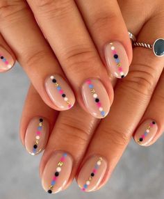 Spring Pedicure Ideas 2023, Color Dot Nails, Dip Manicure Ideas Summer, Pretty Nails Spring, Nail Ideas Toes, Gel Manicure Designs Short Nails, Southwest Nails, Short Gel Nail Art, Dot Nail Designs