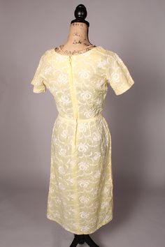 "50s 60s Dress Wonderful vintage 50's 60's yellow and white embroidered dress, from Nicholas Ungar in Portland, Oregon! What a pretty, summery dress! Zips up the back with original metal zipper. Bust:36\" Waist:26\" Hips:40\" Length:45\" Label: Nicholas Ungar Necklace not included. 2496" 60s Dress Vintage, Online Vintage Stores, White Embroidered Dress, Orange Scarf, 60s Dress, Vintage Store, Friend Wedding, Metal Zipper, Dress Vintage