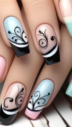 Fancy Nails Designs, Pretty Nail Art Designs, Wedding Nails Design, Black French, Pretty Nail Art, Trendy Nail Design, Fancy Nails, French Tip Nails, Black Nails