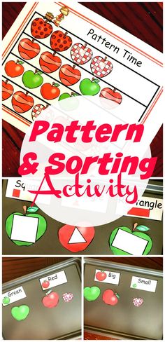 an apple themed pattern and sorting activity for toddlers