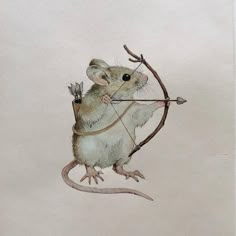 a drawing of a mouse holding a bow and arrow