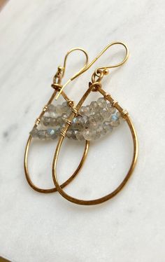 Gold teardrop hoop earrings. Labradorite moonstone Hoop earrings, Boho Hoop Earrings, beaded hoop earrings, 14k gold filled, sterling silver. All components are 14k gold filled. Simple yet elegant especially the shine and color are so gorgeous.The picture does not do it justice it and is much prettier in person especially on you. Perfect for birthday, Christmas, mother's day, bridesmaid gifts, anniversary, and any holiday gifts. A great gift for February birthdays! Draw in romance with this simp Wire Wrapped Hoop Jewelry For Everyday, Everyday Hoop Jewelry Wire Wrapped, Everyday Hoop Jewelry With Wire Wrapped Details, Everyday Wire Wrapped Hoop Jewelry, Artisan Teardrop Hoop Earrings Gift, Artisan Teardrop Hoop Earrings, Wire Wrapped Dangle Hoop Earrings For Everyday, Everyday Wire Wrapped Dangle Hoop Earrings, Artisan Teardrop Earrings For Everyday