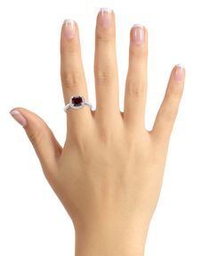 This beautiful garnet is encircled by shimmering diamonds in this stylish ring. Sapphire Halo Ring, Round Diamond Setting, Diamond Accent Ring, Stylish Rings, Halo Diamond Ring, 14k White Gold Ring, Sapphire Stone, Elegant Ring, Halo Ring