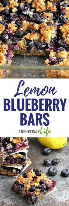 lemon blueberry bars stacked on top of each other with the words lemon blueberry bars above them