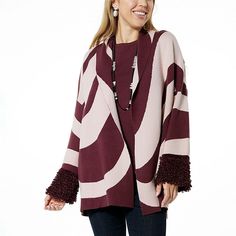 WynneCollection SoftKNIT Op Art Jacquard Cardigan Greet those chilly fall and winter days wearing this SoftKNIT, optical art topper from Marla Wynne, perfect for wrapping yourself in cozy, modern-style vibes. Jacquard Cardigan, Optical Art, Printed Cardigan, Winter Days, Draped Fabric, Op Art, Winter Day, Fall And Winter, Easy Wear