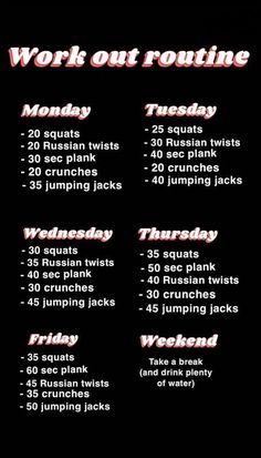 the workout routine for women is shown in red and black, with text that reads work out