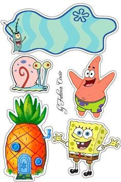 spongebob and pineapple stickers on a white background