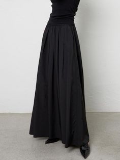 Soft and drapery, this maxi length skirt features shirred detail throughout. Pair yours with any items for a casual, comfortable daily style.  - Intended for a loose fit- Comfortable banded waist- Gathered pleats for added volume- Flare hem silhouette- Casual side pockets Gathered Maxi Skirt, Skirt Heels, Daily Fashion, Fitness Inspo, Loose Fitting, Black