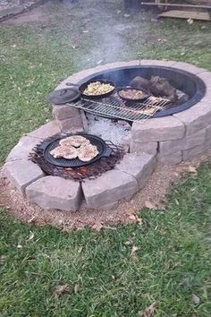 an outdoor bbq grill with food cooking on it