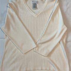 Super Cute. Never Worn No Tags. Thinner Material But Such A Nice Pattern. Cute Alone Or For Layering. Sweaters Women, White Stag, Knit Sweater, Knitted Sweaters, Layering, Sweaters For Women, Super Cute, V Neck, Cream