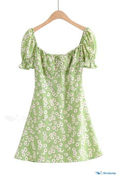 Orcajump - Vintage Poppy Floral Printed Ruffle Collar Dress Collar Verde, Old Summer, Sleeve Ruffles, Flower Skirt, Ruffles Fashion, Sleeves Clothing, Ruffled Collar, Vestidos Vintage, Ruffle Collar