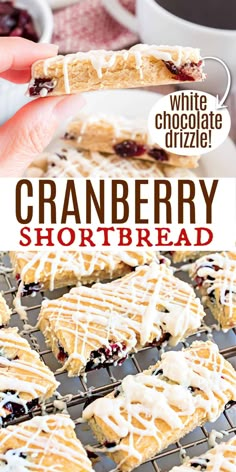 cranberry shortbread with white chocolate drizzle on top