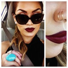 Vamp Red Double Nose Piercing Same Side, Double Hoop Nose Ring, Double Nose Ring, Double Nose Piercing, Hoop Nose Ring, Glow Skin, Mac Lipstick, Red Lipstick