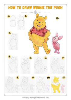 Learn how to draw Winnie the Pooh and the Piglet in a few simple steps Pooh Bear And Piglet Drawing, Whiney The Pooh Drawings, Winnie The Pooh Doodles Easy, How To Draw Winnie The Pooh Easy, How To Paint Winnie The Pooh, How To Draw Pooh Bear Step By Step, How To Draw Piglet Step By Step, Winnie The Pooh Drawing Tutorial, How To Draw Pooh Bear