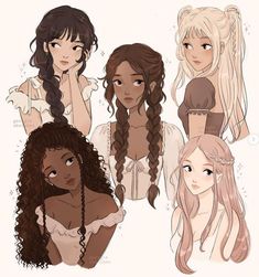 four girls with long hair and braids