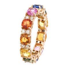 RING 18K Rose Gold Diamond 0.48 Cts/22 Pcs Multi Sapphire 3.73 Cts/11 Pcs Luxury Multicolor Round Gemstones, Multi Sapphire Ring, Rainbow Ring, Ring Jewellery Design, Diamond Wallpaper, Ring Rosegold, Rainbow Sapphires, Celebration Ideas, Rainbow Rings