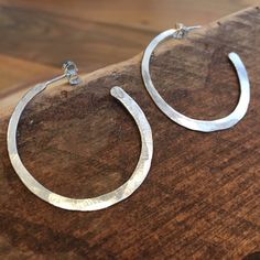 Laura's Hoops Earrings by Little Cat Metals - Little Cat Metals - earrings - [PINCH] Silver Large Hoop Earrings, Simple Silver Earrings, Hammered Silver Jewelry, Simple Rings, Hammered Hoop Earrings, Little Cat, Modern Organic, Jewellery Inspiration, Silver Earrings Handmade