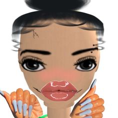 a digital painting of a woman's face with her hands on the lips and nails