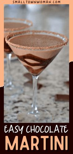 two martini glasses filled with chocolate and garnished with cinnamon sprinkles