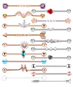 PRICES MAY VARY. item Contain: 18pcs industrail barbell piercing(each style one piece, as the picture shows); Affordable set, more choices for everyday wear Material: industrial piercing made of surgical stainless steel, grade alloy-Smooth surface, durable, comfortable; Hypoallergenic, lead and nickel free -No fading, No distortion Size: 14 guage (1.6mm), bar length: 38mm (1 1/2 Inch), ball dia.: 5mm Using: Used as industrial barbell, industrial earrings piercing bar for women men, best gift for Industrial Earring, Industrial Piercing Barbells, Industrial Piercings, Helix Earrings Hoop, Labret Ring, Industrial Earrings, Industrial Piercing Jewelry, Septum Hoop, Personality Gifts