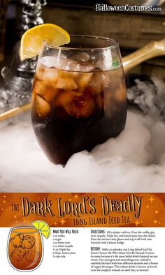 an advertisement for the dark lord's deadly long island iced tea