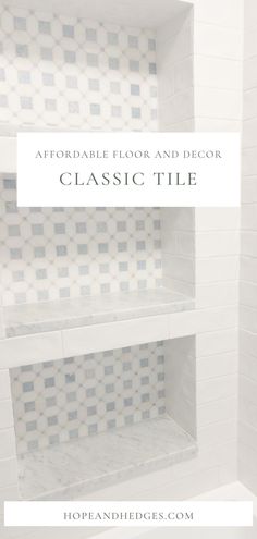 a white tiled bathroom with the words, how to decorate floor and decor classic tile