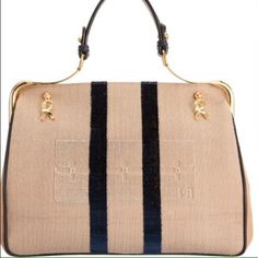 Roberta Di Camerino Beige/Navy Medium Caravel Bag. Multi Material Frame Bag W- Flat Leather Handles And Removable Leather Shoulder Strap. Jacquard Lined Interior W/ Slip And Zip Pockets. Nwt Luxury Navy Bags With Gold-tone Hardware, Luxury Navy Shoulder Bag With Gold-tone Hardware, Luxury Navy Shoulder Bag With Handles, Luxury Navy Rectangular Satchel, Luxury Navy Shoulder Bag For Evening, Elegant Navy Bags With Gold-tone Hardware, Elegant Navy Shoulder Bag With Gold-tone Hardware, Designer Navy Bag For Evening, Designer Navy Evening Bag