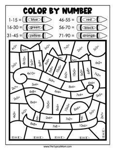 color by number worksheet for kids with numbers and pencils on the page