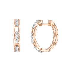 These gorgeous 10k rose gold diamond link hoop earrings are the perfect way to finish any outfit. These gorgeous 10k rose gold diamond link hoop earrings are the perfect way to finish any outfit. Length: 20 mm Backings: click-it Metal: 10k rose gold Plating: rhodium Finish: polished Packaging: boxedDIAMOND DETAILS Total weight: 1/4 ct. Shape: round Setting: prong Diamond weights are approximate. Diamond total weights may vary between .01 and .08 ct. Some diamonds have fewer than 17 facets. Gemst Modern Rose Gold Diamond Hoop Earrings, Real Diamond Necklace, Link Jewelry, Jewelry Knowledge, Extraordinary Jewelry, Mother Of Pearl Jewelry, Diamond Jewelry Necklace, Diamond Jewelry Designs, Gold Earrings Designs