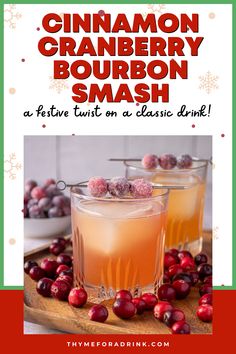 two glasses filled with cranberry bourbon smash