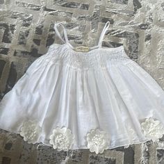 Beautiful Summer Cotton Top, Made In Italy, Never Worn. Elastic Top With Spaghetti Straps. White Summer Playwear Top, White Tops For Summer Playwear, Cute Beach Top With Lace Trim, Cute Lace Trim Top For Beach, White Sleeveless Tops For Playwear, Summer Cotton Top, White Cotton Top, Summer Cotton Tops, Elastic Top