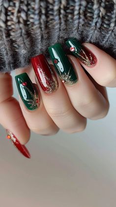 Stand out this holiday season with these Christmas Nails Unique ideas that are anything but ordinary! From classic Chistmas Nails to creative Gingerbread Nails Acrylic, we’ve got all the inspo you need. 🎅✨ Add a sweet twist with Gingerbread Nail Designs and Gingerbread Nail Art that’ll make your nails look good enough to eat! For a festive flair, try bold Red Nail Designs or mix it up with intricate Xmas Nail Designs. These Themed Nail Art ideas are sure to turn heads at every holiday party. ... Red Green Gold Nails, Christmas Nails Cute, Xmas Nail Designs, Snowflake Nail Design, Nails Unique, Candy Cane Nails, Christmas Gel, December Nails, Red Christmas Nails