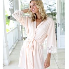 Your Bridesmaids Will Love The Santorini Lace Robe From Ss Weddings. With A Hi-Lo Hemline, These Robes Are Unique, Stylish And Customizable. With Detailed Matching Chantilly Lace Cuffs, These Robes Are The Perfect Gift Of Your Bridal Party. Brand New With Tags Still Attached, Never Been Worn! 4 Total Robes Available - 2 Sized Xs/S And 2 Sized M/L. Cream Wedding Sleepwear With Lace Trim, Cream Lace-trim Sleepwear For Wedding, White Summer Sleepwear For Bridesmaids, Elegant Fitted Bridesmaid Sleepwear, Pink Bridesmaid Sleepwear, Spring Wedding Sleepwear With Delicate Lace, Cream Wedding Sleepwear For Spring, Spring Wedding Cream Sleepwear, Feminine Pink Sleepwear For Wedding