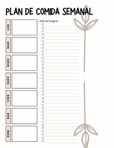 a printable planner with the words plan de comida semaal on it