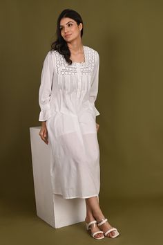 This nightgown falls to mid calf and features a square neckline with inserted lace, decorative stitching, and a ruffled broderie Anglaise trim. The buttoned opening has a covered placket and the three-quarter length sleeves are also trimmed with broderie Anglaise. Very comfortable and easy to wear. Square neckline 3/4 length sleeves Length 130cm/51″ Please note that model height is 175cm/5'9" and wearing XS size. All our chosen nightwear designs we have made from beautiful 100% quality cotton. We give attention to detailing with beautifully crafted embroidery, pin tucks and pleating, to help give everyone that fabulous wear. Available Size : S : Bust 38 Inches M : Bust 40 Inches L : Bust 42 Inches XL : Bust 44 Inches 2XL : Bust 46 Inches 3XL : Bust 48 Inches 4XL : Bust 50 Inches Thanks. Long Sleeve Cotton Nightgown With Lace Trim, Cotton Long Sleeve Nightgown With Lace Trim, Cotton Nightgown With Lace Trim Long Sleeve, Cotton Ruffled Nightgown For Home, Cotton Nightgown With Ruffles For Home, Cotton Ruffle Nightgown For Home, Cotton Dresses For Bedtime, Summer Long Sleeve Nightgown With Lace Trim, Summer Long Sleeve Lace Trim Nightgown