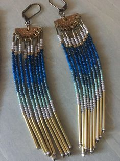 These are some of the most beautiful pair of earrings. They are 4” in length and have a beautiful blue ombré earrings with long golden tunes at the ends . Blue Fringe Dangle Chandelier Earrings, Elegant Blue Fringe Earrings, Blue Long Drop Tassel Jewelry, Ombre Fringe Earrings, Hippie Chic Fashion, Ombre Earrings, Earrings Inspiration, Earrings 3, Moon Jewelry