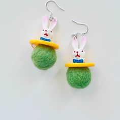 Rabbit With Wool Felt Ball Hook Earrings Wool Felt Balls, Easter Earrings, Easter Jewelry, Resin Acrylic, Felt Balls, Felt Ball, Soft Wool, Hook Earrings, Wool Felt