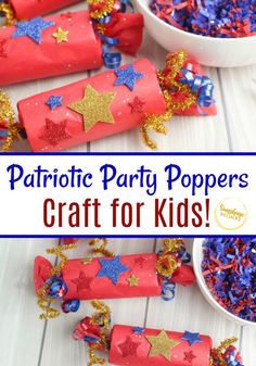 patriotic party poppers with red, white and blue sprinkles on them