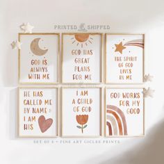 four framed art prints with the words god has always lived for me