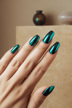 20 Teal Nail Designs - Nail the Glam Sparkly Teal Nails, Teal Blue Nails Designs, Teal Western Nails, Black And Teal Nail Designs, Aqua Green Nails, Teal Nails With Design, Petrol Nails, Deep Teal Nails, Teal Color Nails