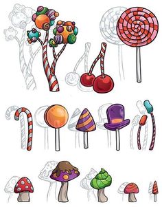 an assortment of candy canes and candies