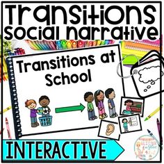 an interactive book for transitions and social narratives with pictures on the front cover