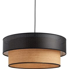 a black and wood light fixture with a wooden strip hanging from it's side