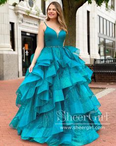 Lake Blue Glitter Layers Evening Dress Spaghetti Straps Rhinestones Sparkly Prom Dress ARD2570-SheerGirl Mykonos Blue, Sparkly Prom Dress, Off Shoulder Gown, Dress Spaghetti Straps, Chic Gowns, Blue Gown, Dress 2024, Rhinestone Dress, Glitter Dress