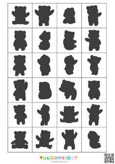 the silhouettes of teddy bears are shown in black and white, with different colors